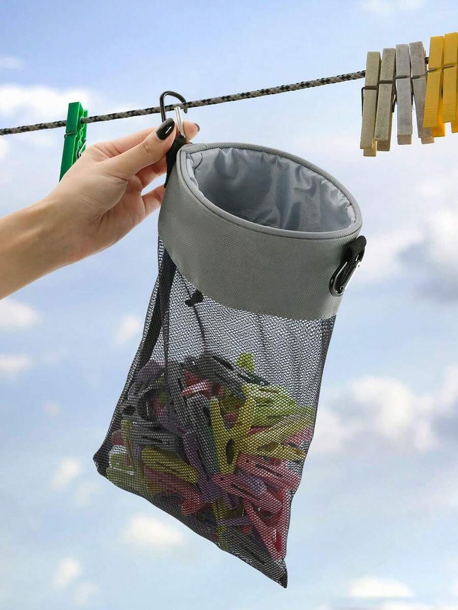 Mesh Clothespin Bag With Hooks, Drawstring Closure, Wide Mouth Clothespin Bag, Drawstring, Clothespins, Wooden Clothespins, Canvas Clothespin Storage Bag - Multicolor - View 1