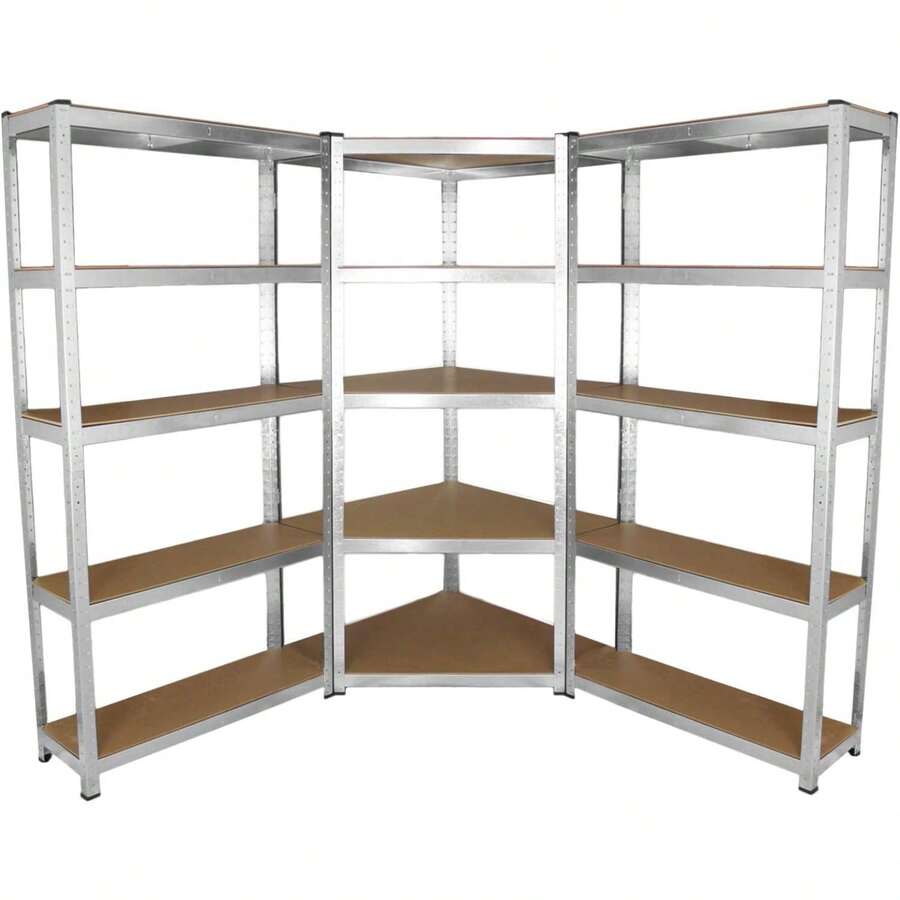 2 X 90cm Heavy Duty Galvanised Steel Racking + 1 Corner Unit, Garage Shelving - D - View 1