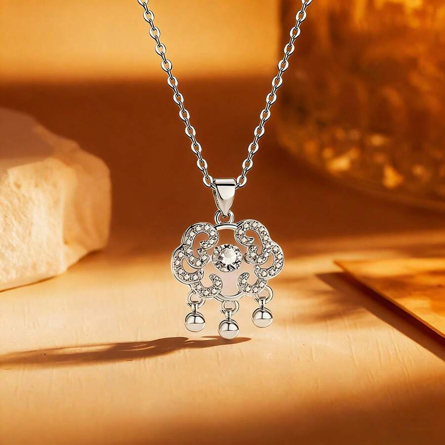 1 chiếc dây chuyền mặt dây chuyền hình khóa hòa bình tối giản bằng bạc S925 đính đá Zirconia lấp lánh, trang sức thanh lịch để đeo hàng ngày, món quà chất lượng dành cho người thân yêu. - Bạc - Xem 1