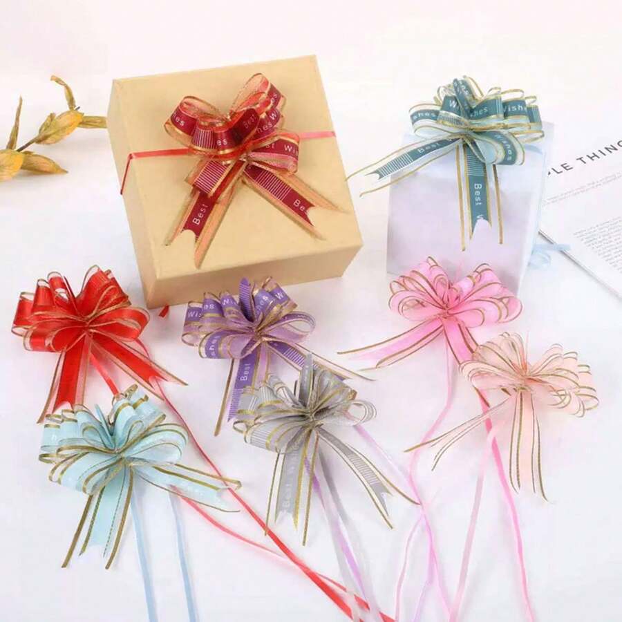 10pcs Letter Printed Ribbon Bow Tie Gift Packaging, Graduation Gift Ribbon Bow Tie, Gift Box Basket Packaging, Suitable For Various Occasions To Decorate Your Party, Baby Shower, Wedding, Valentine's Day - View 1