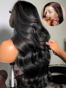 Tóc giả ren phía trước MECRY Body Wave 13*3, chiều dài 55.88-66.04 cm, chất liệu tổng hợp chịu nhiệt. - Tự nhiên & Đen - Xem 3