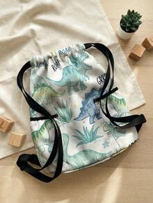 1pc Drawstring Closure Backpack, Multi-Scenario, Super Capacity, Ultra-Lightweight, , High-Aesthetic, Foldable Storage Bag, Cartoon Dinosaur & Mermaid Print Drawstring Gym Bag, Dust-Proof, Suitable For Outdoor, Fitness, Daily Commute & School Use - Multicolor - View 5