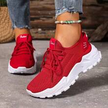 New Style Women's Casual Sports Shoes Solid Color Lace-Up Slip-On Wear-Resistant Eva Insole Women's Tennis Shoes Indoor Exercise Outdoor Hiking Autumn And Winter Women's Shoes - Đỏ - Xem 2