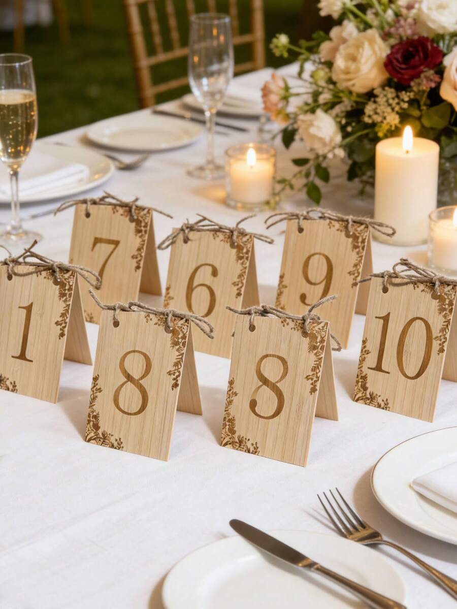 1 Set Vintage Wooden Wedding Table Number Plates, Wedding Party Dining Table Centerpiece Decor, Outdoor Wedding Table Number Stand, Wedding Reception Seating Guide, Wedding Welcome Area Table Number, Wedding Banquet Seat Decor, Engagement Party Table Number, Bachelorette Party Table Decor - Ideal Choice For Wedding, Baby Shower, Birthday Party And Event Seating Guidance - View 1