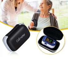 Máy đo nồng độ oxy trong máu đầu ngón tay, máy đo nhịp tim, máy đo SpO2, kèm dây đeo và hộp đựng. - Xám - Xem 1