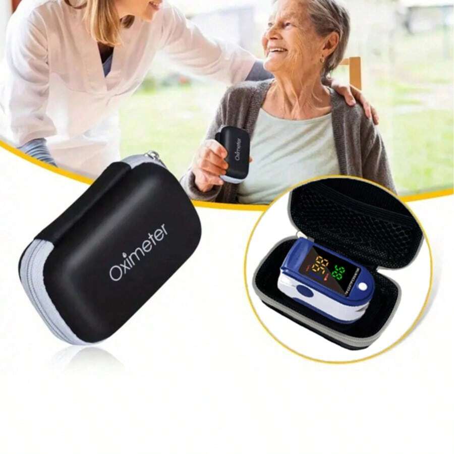 Máy đo nồng độ oxy trong máu đầu ngón tay, máy đo nhịp tim, máy đo SpO2, kèm dây đeo và hộp đựng. - Xám - Xem 1