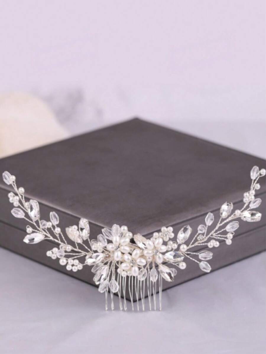1pc Silver Glass Horse Eye Glass Rhinestone Hair Comb - Silver - View 1