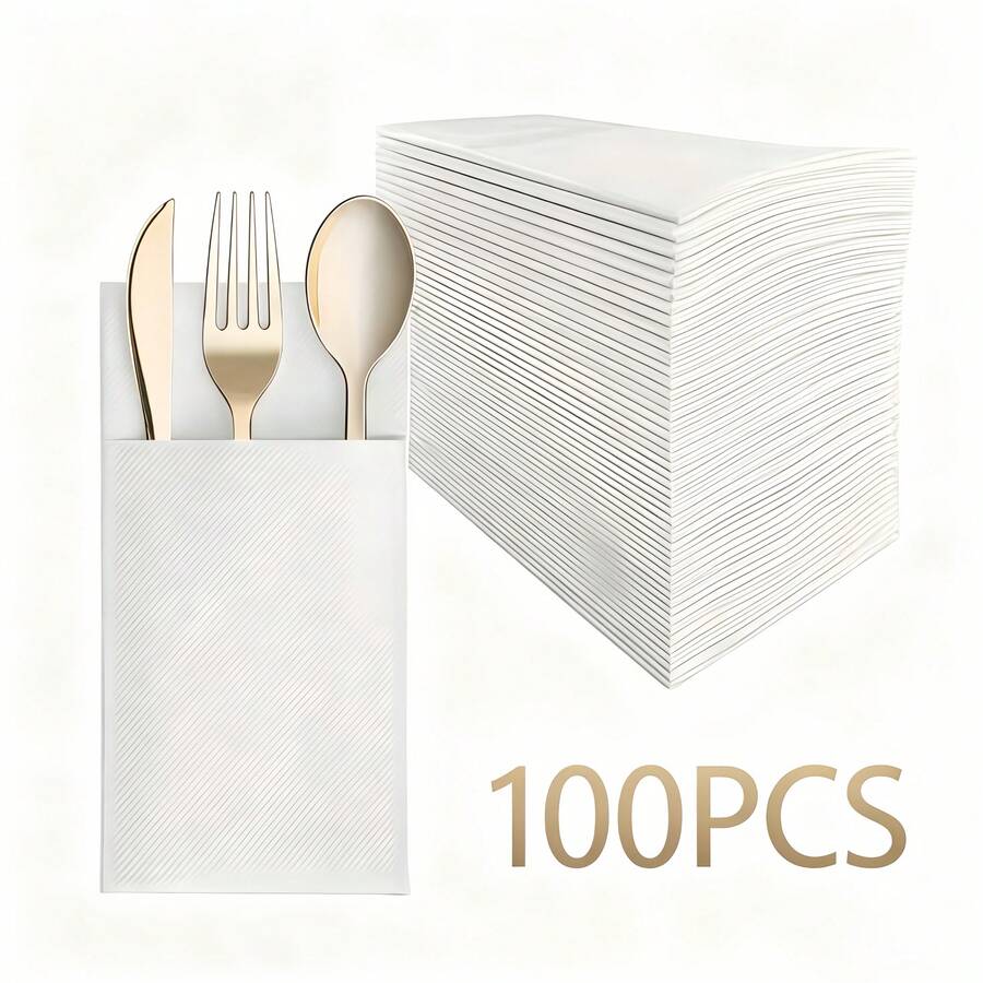 200/100/50/30/20/1入 白色亞麻紋理一次性餐巾紙，附內置餐具口袋。高吸水性餐巾紙，優雅桌飾，適用於婚禮、派對、節日及特殊場合。亦適用於禮品、裝飾、家居裝飾、壁畫、繪畫、紡織品、香爐、廚房用品、炊具，以及復活節、感恩節、母親節、父親節、齋月和開齋節禮品。