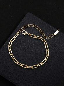 1pc Fashionable Minimalist Geometric Hollow Chain Bracelet For Women, Suitable For Daily Wear - Gold - View 3