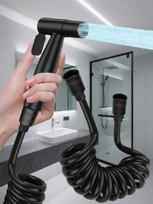 Bộ 1 vòi xịt vệ sinh cầm tay màu đen, vòi phun có thể thu gọn, vòi xịt áp lực cao dùng để rửa bồn cầu, vòi phun làm sạch phòng tắm. - đen - Xem 8
