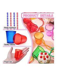 1-6pcs Plastic Bead Chain Necklace, Can Be Used As Mini Shot Glasses, Suitable For Birthday, Wedding, Christmas Party And Other Occasions, Practical High-Strength Colorful Transparent Mini Shot Glass Necklace, Suitable For Bachelor/Bachelorette Party, Bride & Groom Party, Birthday, Wedding, Holiday Parade And Other Occasions - Multicolor - View 6