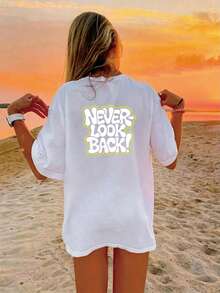 Abstract Pattern% Cotton Casual White Tee With Back Graphic, Couple Matching Summer Shirt, Soft Comfortable Beach & Outdoor Activities, Available S- - White - View 3