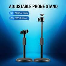 Adjustable Desk Round Phone Holder, Photography Live Streaming Lighting Stand, 1/4" Camera Mount With Height Adjustment - View 1