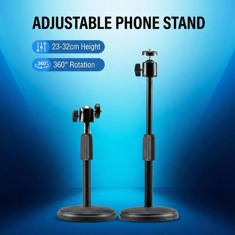 Adjustable Desk Round Phone Holder, Photography Live Streaming Lighting Stand, 1/4" Camera Mount With Height Adjustment - View 1