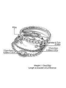 4pcs/Set Pulsera y Brazalete Retorcido con Pedrería Personalizado Estilo Punk para Mujer - Dorado - Ver 3