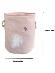1pc Pink Swan Laundry Basket, Fabric Foldable Storage Bin, Dirty Clothes Hamper - Pink - View 3