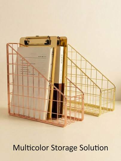 Modern Brass Metal Wire Magazine Holder Desk Rack Document And File Folder Organizer Storage Basket
