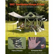 Pop-up-Pavillon, 3,96 x 3,96 m, 13-seitiges, kugelförmiges Campingzelt mit abnehmbarem Dach & Tragetasche, 360°-Belüftung, Sonnenschutz, Partyzelt für 10–12 Personen, Grün - 4,0 x 4,0 m (13 x 13 Fuß), Olivgrün - Übersicht 6