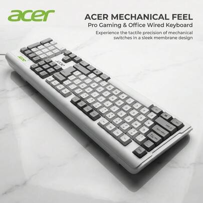 Acer OKB0A0 (Teclado con cable individual) Diseño ligero, teclado con retroiluminación para juegos con sensación mecánica de membrana con cable para computadora de escritorio y portátil, uso de oficina