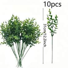 10 buah Semak Buatan, Tanaman Hias Eucalyptus Plastik, Dekorasi Meja DIY untuk Dalam dan Luar Ruangan, Rumah, Taman, Pesta, Balkon, Pernikahan - Hijau - View 4