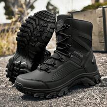 Men's Outdoor Hiking Boots, High-Top Desert Boots, Anti-Slip Tactical Boots With Laces And Zipper, Military Combat Boots For Men - Black - View 16