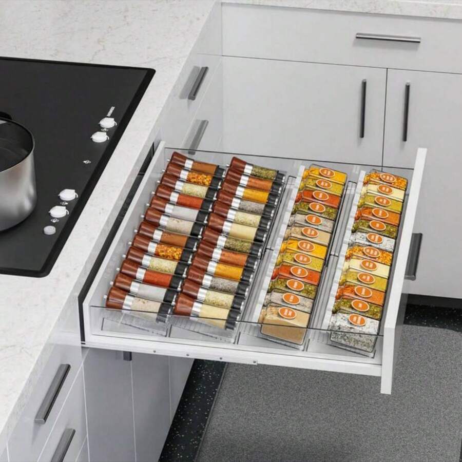 4pcs/8pcs Acrylic Transparent Spice Drawer Storage Boxes, 4-Layer - 4pcs Transparent Acrylic Drawer Spice Organizer Boxes, Kitchen Spice Rack Storage And Drawer Organizer (Jars Not Included)