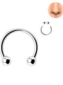 Bộ 10 khuyên septum bằng thép không gỉ màu bạc, kích thước 6/8/10/12/14mm, thiết kế dạng tạ tròn cong có ren ngoài, phù hợp với nhiều vị trí xỏ khuyên như môi, lông mày, vành tai, xoắn tai, sụn tai và sụn vành tai (hình cầu + đầu nhọn). - Bạc - Xem 4