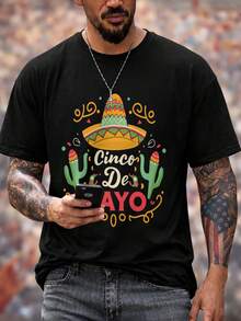 Men'S Comfortable Short-Sleeve-Shirt Featuring A 'Cinco De Mayo' Print - 黑色 - 查看 2