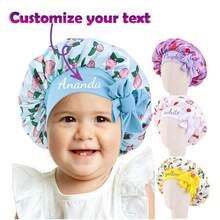 Customized Text Logo Baby Satin Sleep Cap/Bath Cap, Cute Cartoon Fruit Print, Children's Elastic Wide-Brim Round Hat, Soft & Stretchy Hair Protection, Suitable For Boys & Girls, Birthday & Daily Wear, Perfect For Sleeping, Hair Care, Bathing, Birthday Outfit, Photo Props, Home Wear - Multicolor - View 1