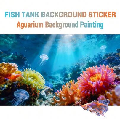 Coral Sunlight Color, Aquarium Background Painting, Aquarium Background Sticker, Reptile Cage Background Sticker, Self-Adhesive Front, Aquarium Landscape Decor, Aquarium Decorations