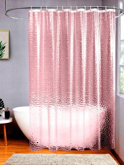 1pc EVA Transparent Shower Curtain, 3D Water Cube Embossed Asymmetrical Shape, Pink Transparent, Multiple Sizes, No Hooks Bathroom Decor