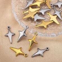 5 mặt dây chuyền hình thánh giá và ngôi sao bằng thép không gỉ mạ vàng, thích hợp để tự làm vòng cổ, vòng tay, bông tai. - Mặt dây chuyền hình ngôi sao bằng thép không gỉ - Xem 5