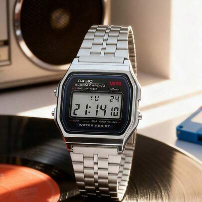 Casio Đồng hồ thể thao thời trang thông thường cổ điển dành cho nam A159W-N1 với đồng hồ bấm giờ 1/100 giây và chức năng chống nước