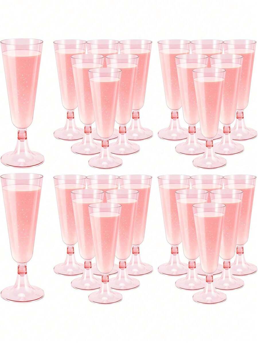 100/50/30/25/20/10/5 pezzi Set di Bicchieri da Champagne Rosa, Flute da Champagne da Festa, Bicchieri da Cocktail con Stelo Lungo e Glitter, Adatti per Bevande e Bevande in Polvere, Bicchieri da Cocktail Riutilizzabili Trasparenti da 5 once, Ideali per Feste, Matrimoni ed Eventi di Grandi Dimensioni - Visualizzare 1