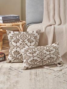 2pcs Bohemian Style Minimalist Floral Pattern Pillow Covers, Soft Breathable Polyester, Zipper Closure, Machine Washable, Decorative Cushion Covers For Bedroom, Living Room, Sofa, Car, Chair (No Pillow Insert) - Brown - View 9