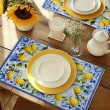 [Lemon Floral Placemats] 4pcs Pack Lemon & Floral Placemats Suitable For Dining Table - Lemon Flower, Durable Polyester Rectangular Placemats, Party Decor, Lemon-Themed Table Setting - 12*18 Inches - View 5