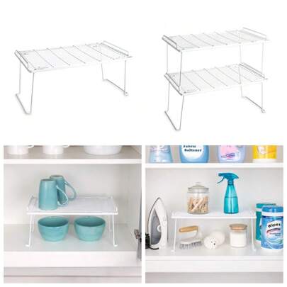 Folding Shelf Rack Organizer White Wire Storage For Kitchen Cabinet Pantry Countertop Organization