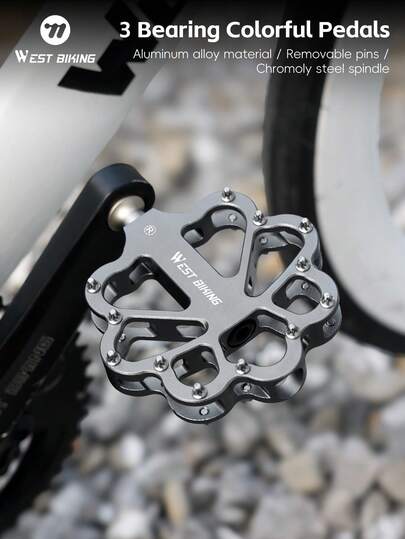  WEST BIKING 1对 3轴承密封自行车脚踏 碳纤维管宽平台防滑平踏 防水防尘轻量化铝合金中空CNC防滑公路车山地车骑行