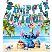 Cartoon Stitch Theme Hanging Flags Backdrop Set, Home Decor, Suitable For Room Decoration, Birthday Party Supplies - Multicolor - View 10