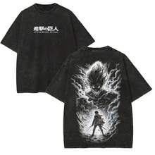 Anime Oversized Heavy Cotton Tee Washed Manga Graphic T-Shirt Unisex, Gift For Anime Lovers Oversized Washed T-Shirt Premium Vintage Anime Graphic Tee For KNY Fans| Streetwear Style Cosplay - 黑色 - 查看 1