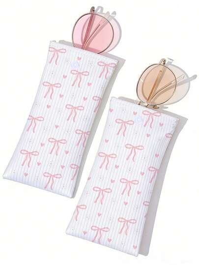 Bolsa acolchada para gafas con diseño de lazo y corazón, estuche de viaje para gafas, caja de almacenamiento de gafas para niñas, accesorios para gafas de sol con un estilo de impresión lindo, diseño de dibujos animados y un patrón de corazón femenino, protegiendo perfectamente las gafas de sol y convirtiéndolo en un gran regalo para vacaciones de verano, accesorios de viaje, bolsa de viaje, vacaciones, regreso a la escuela, estuche para gafas, gafas de sol para mujer, regalo para dama de honor, regalo de regreso a la escuela, artículo de viaje esencial, artículo esencial para dormitorio