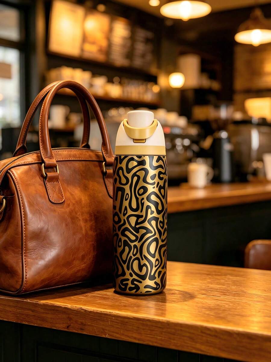 OwaIa Golden Leopard Print Large Capacity Stainless Steel Water Bottle,32oz/945ml,With A Straw,Exquisite Appearance,Keeps Drinks Hot Or Cold,Can Hold Iced Drinks And Water,Suitable For Leisure,Work,Sports,Indoors And Outdoors,Perfect Gift Choice.Vacuum Flasks-Everyday Tumbler-Perfect Birthday Gift-Father Day Tumbler - họa tiết da báo vàng - Xem 1