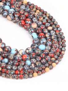 Hạt đá tự nhiên màu xanh ngọc lam Tang Sancai, kích thước 6/8/10mm, hình tròn, dùng làm hạt đệm để làm trang sức, vòng tay thủ công DIY. - Xanh lam ba màu ngọc lam - Xem 3