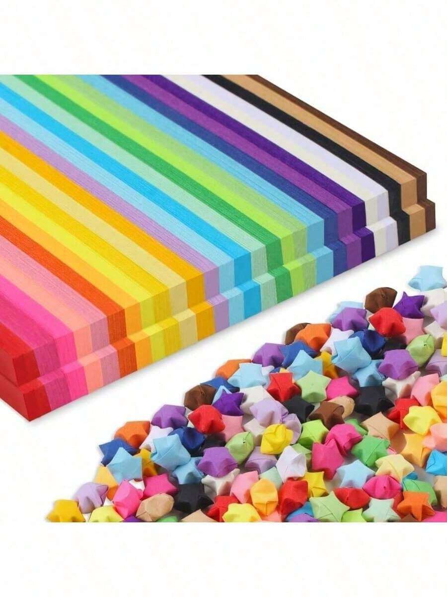 90/380/540/1350pcs Origami Star Paper Strips, Handmade Home Game Greeting Card Gift Halloween Party Decoration Craft, Creative Origami Lucky Star, Five-Pointed Star Decoration For Halloween, Christmas Eve, Christmas Party Small Gifts - Multicolor - View 1