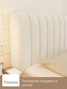 1pc Khaki Minimalist Vertical Striped Headboard Cover, 360° Full Wrap Around Protection, Adjustable For Thin/Thick Headboards, Easy Removable & Washable, Bedroom Decor - Khaki - View 5