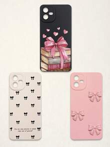 3pcs Bowknot Phone Cases, Soft TPU Full Coverage Anti-Drop Cases With Precise Cutouts, Featuring 3D Rhinestone Bowknot, Healing English Slogan, Hand-Painted Heart Pattern, Suitable For IPhone & Galaxy, Great Gift For Birthday, Holiday, Best Friends - Multicolor - View 26