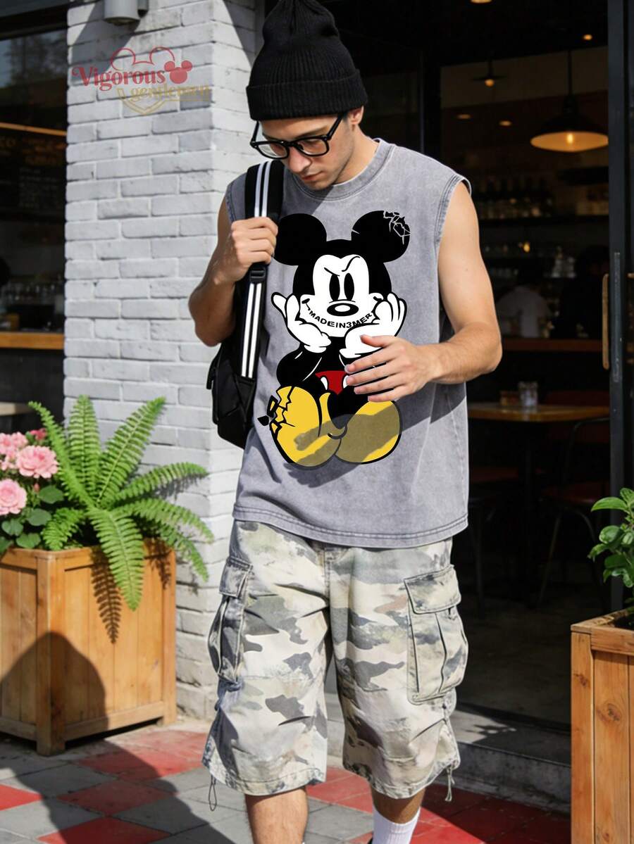 Disney Mouse Made In 3MER Print Sleeveless T-Shirt - Grey - View 1