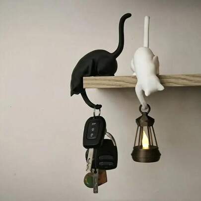 1 Peça Gancho Decorativo de Parede em Formato de Gato Fofo, Suporte de Resina em Forma de Gato para Chaves, Sinos, Pequenos Itens, Decoração Moderna para Entrada, Sala de Estar, Quarto, Banheiro, Presente para Amantes de Gatos