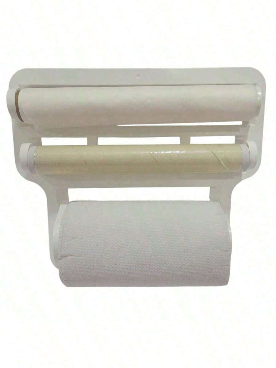 Triple Wall Mount For Paper Towel Rolls, Aluminum Foil, Plastic Utensils - 白色的 - 查看 1