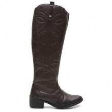 Dara Women's Country Boot, Long Shaft, Zipper, Embroidered, Heel, Everyday Use - Cà phê nâu - Xem 10